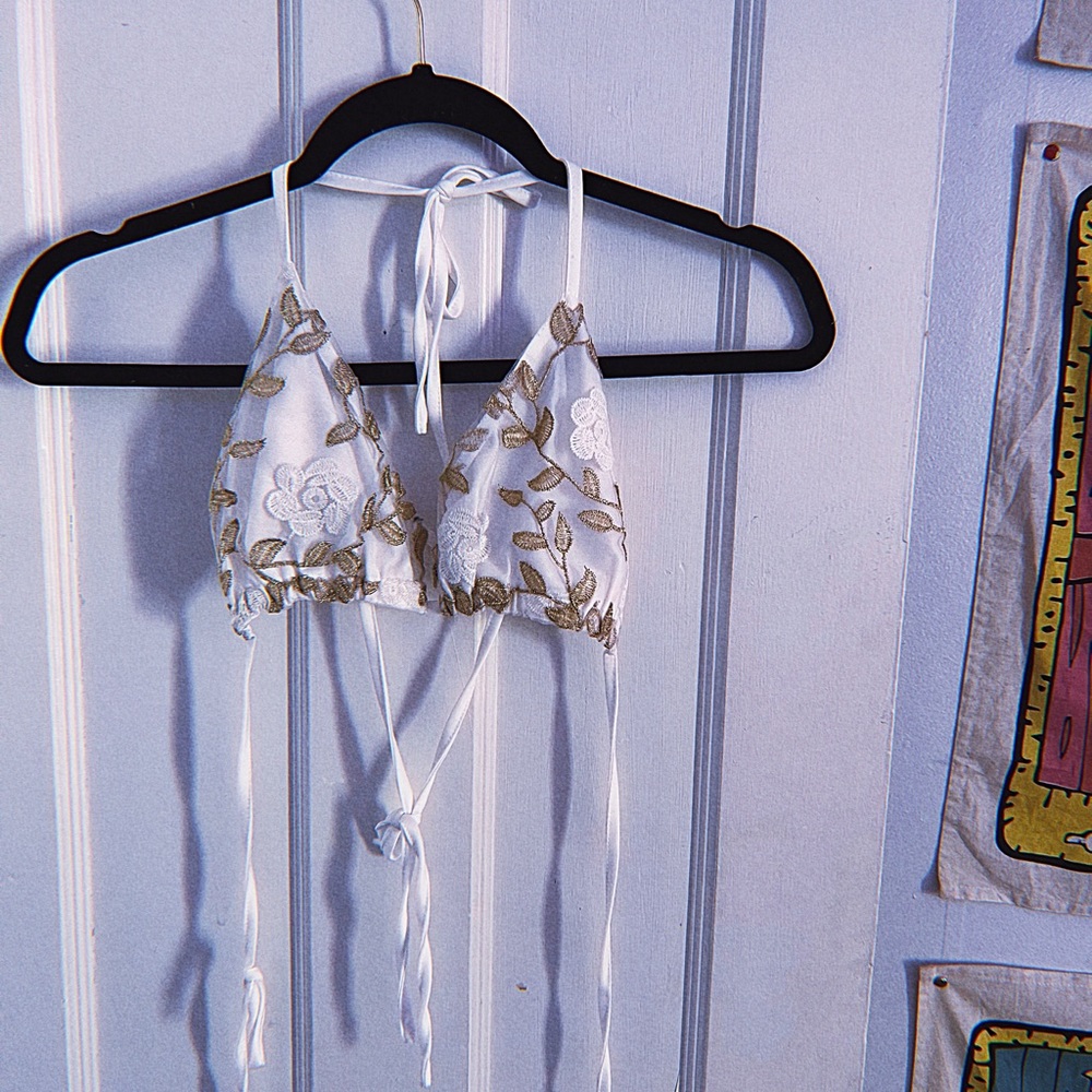 White Gold Floral Crop Top